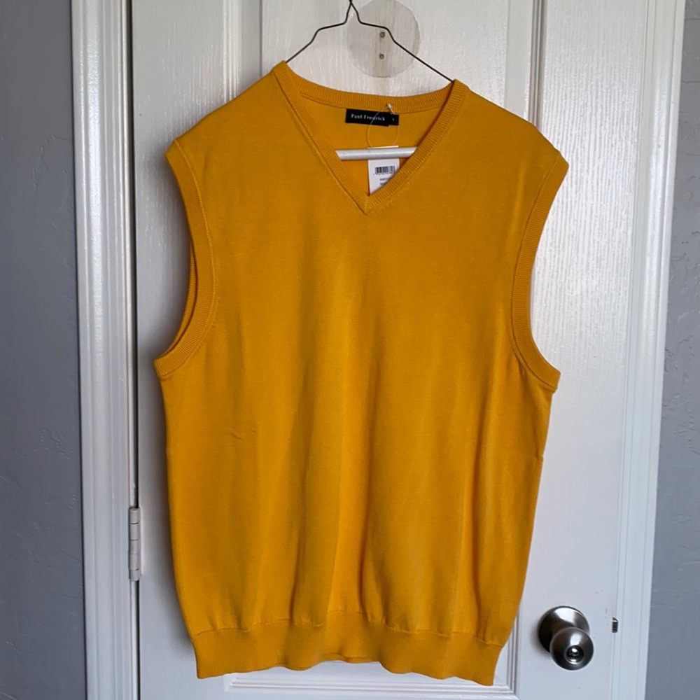 Men’s Paul Fredrick Mustard v-neck sweater vest